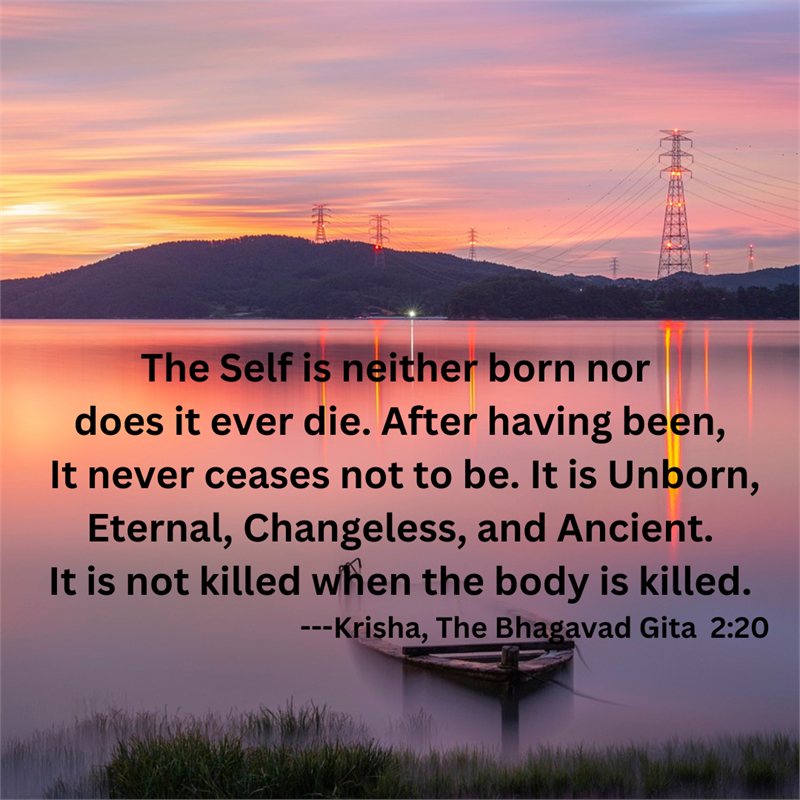 The Self is neither born nor does it ever die; it is Unborn, Eternal, Changeless, and Ancient — Krishna, Bhagavad Gita