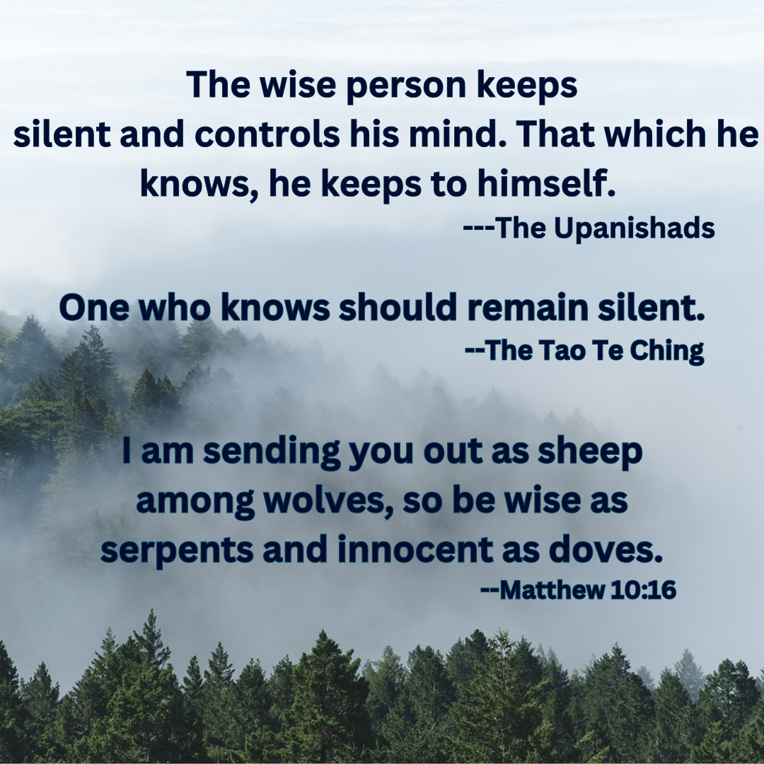 The wise person keeps silent and controls his mind; that which he knows, he keeps to himself — The Upanishads